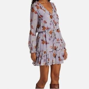 PAIGE Anjelina Silk Crinkle Fit & Flare Lavander Floral Dress